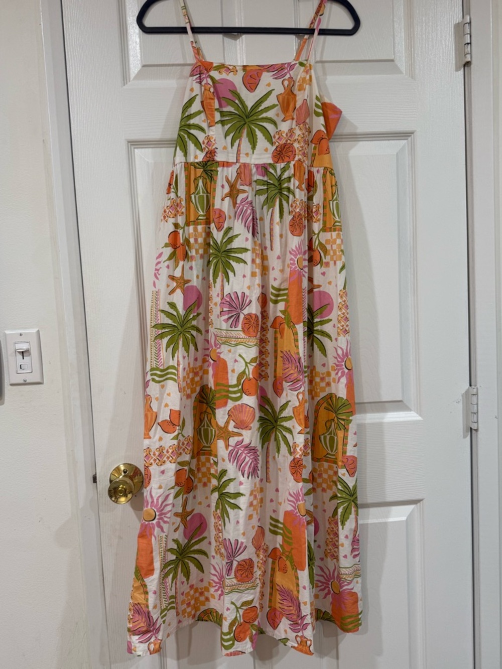Tropical Palm Print Maxi Sundress - Pink, Orange & Green Resort Vacation Wear